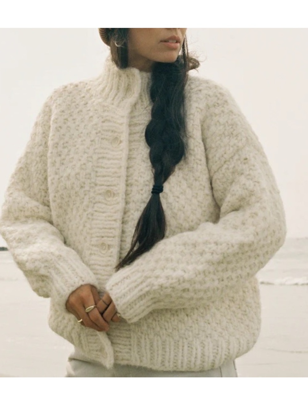 OZMA Bell Hand Knit Cardigan, Alpaca Blend, Cream